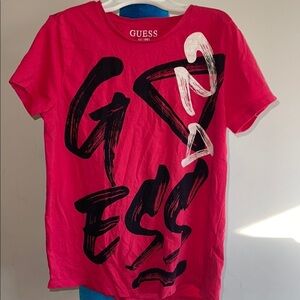 Guess Bold pink Tee with Black and White Design